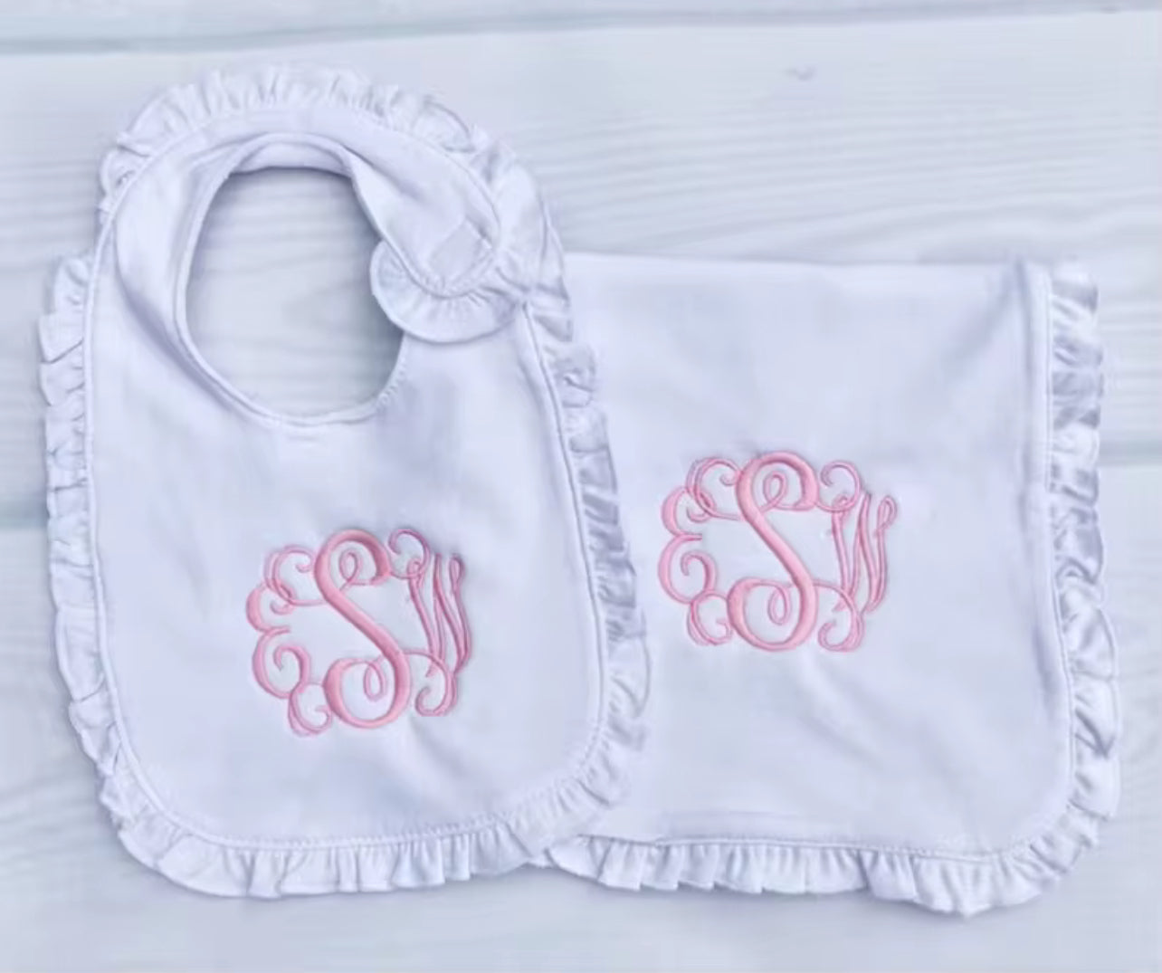 Ruffle Bib and Burp Cloth