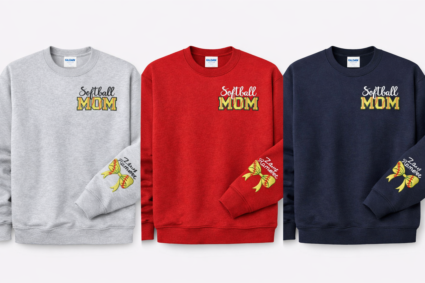 Softball Mom Embroidered Sweatshirt W/ Personalized Sleeve Option