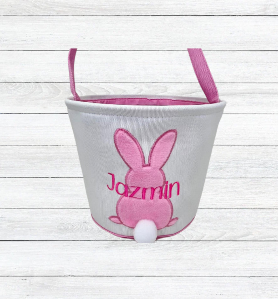 Embroidered Personalize Bunny Tail Easter Basket