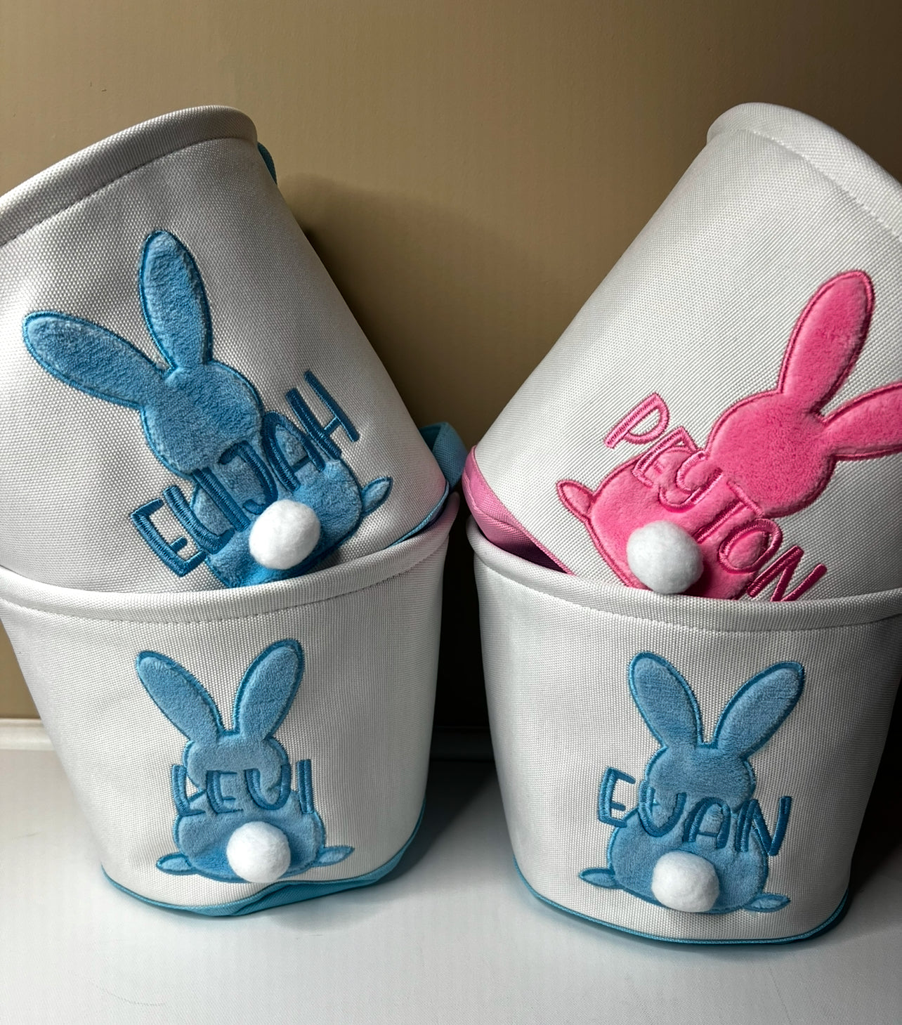 Embroidered Personalize Bunny Tail Easter Basket