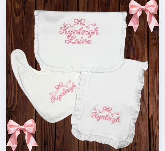 Ruffle Bib and Burp Cloth