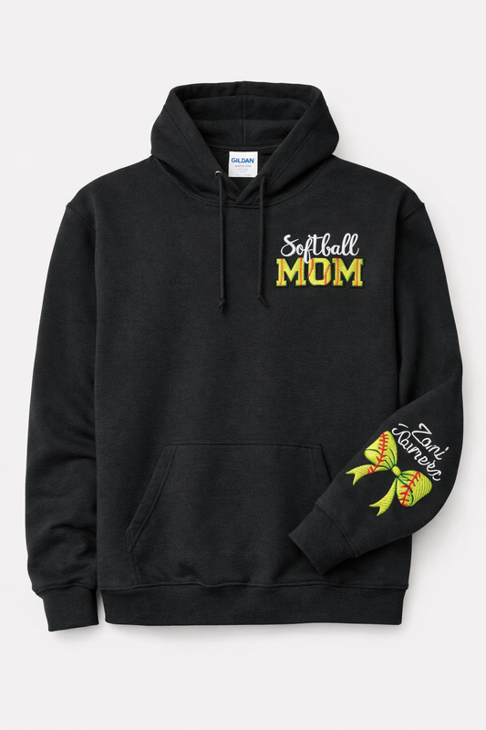 Softball Mom Embroidered Sweatshirt W/ Personalized Sleeve Option