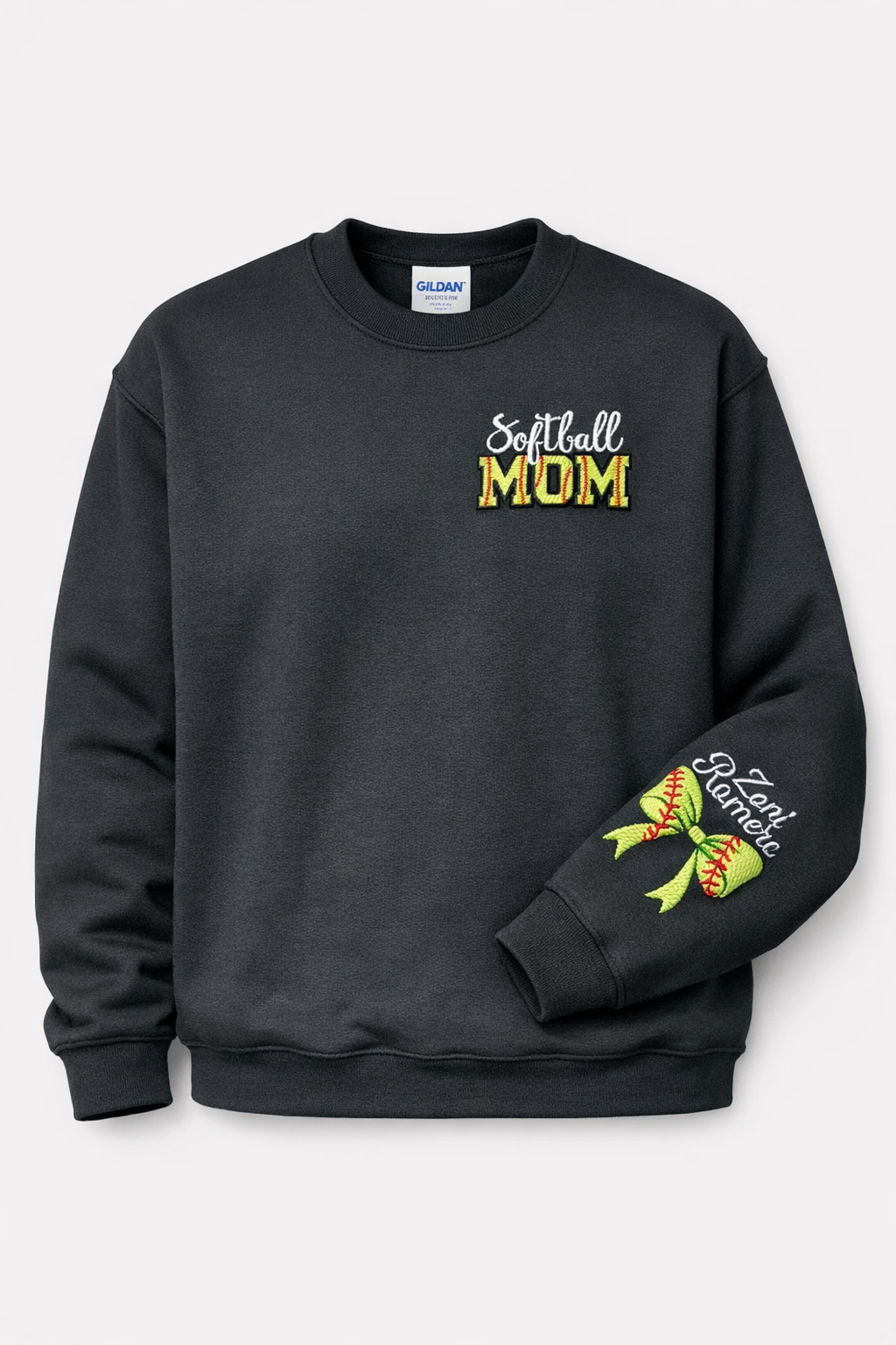 Softball Mom Embroidered Sweatshirt W/ Personalized Sleeve Option