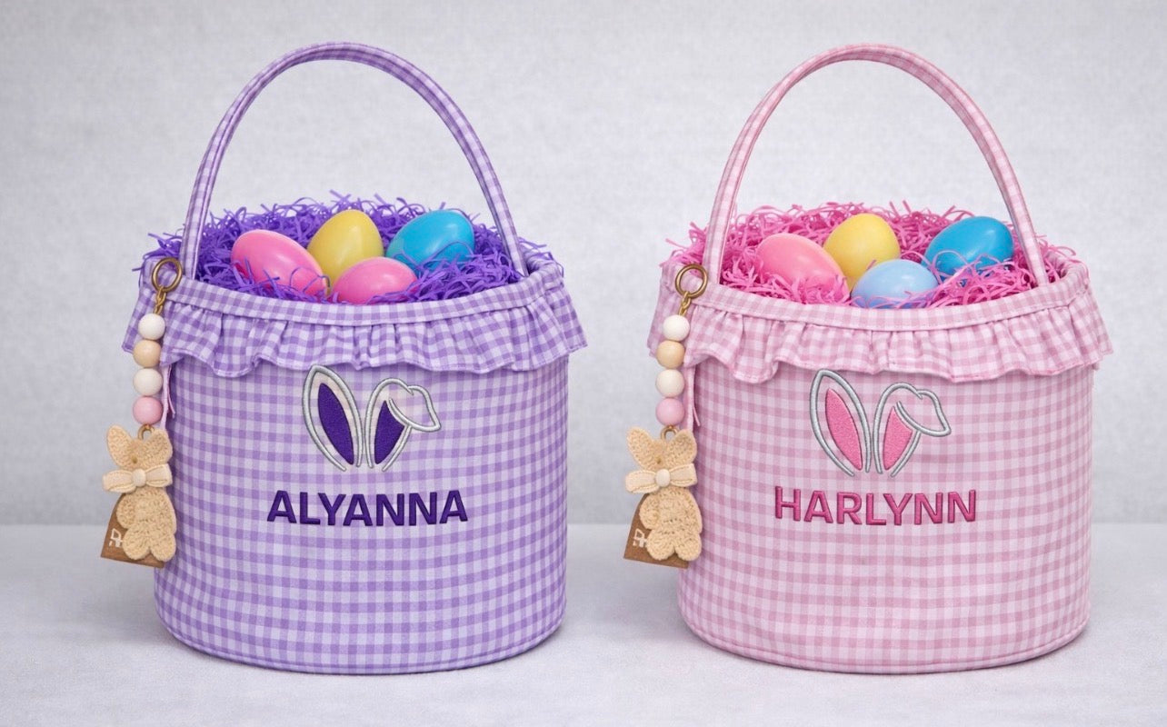Embroidered Gingham Easter Baskets