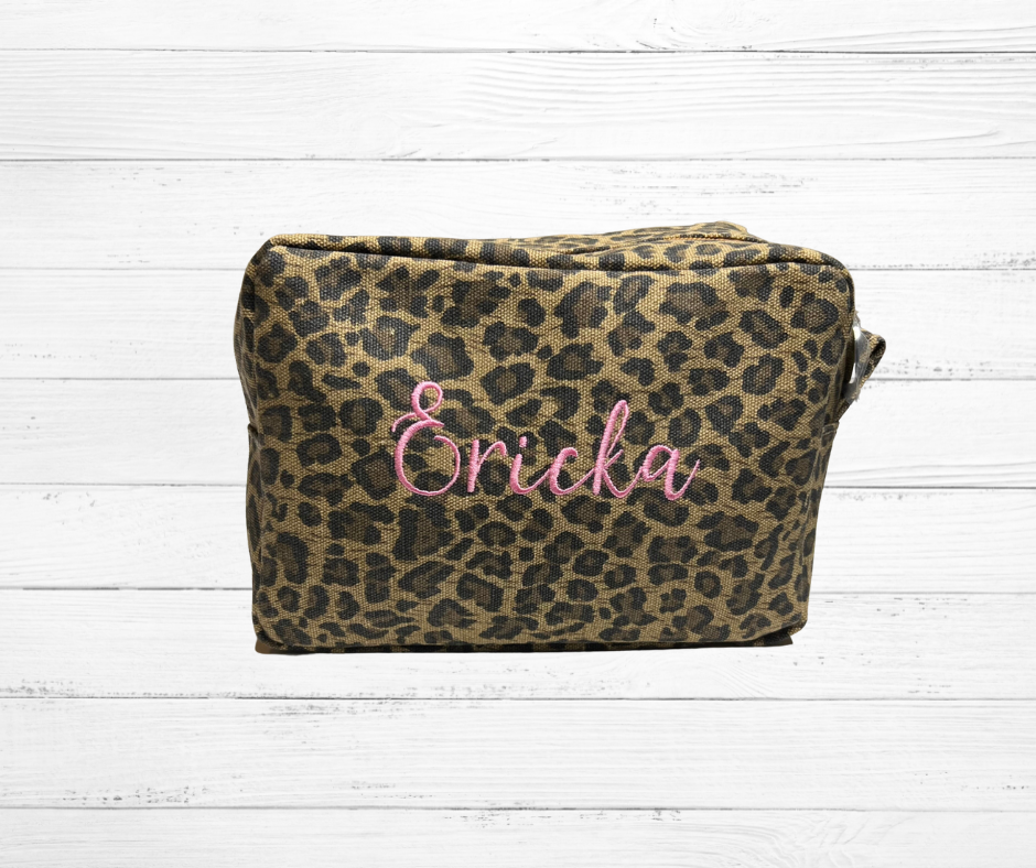 Embroidered Leopard Cosmetic Bag