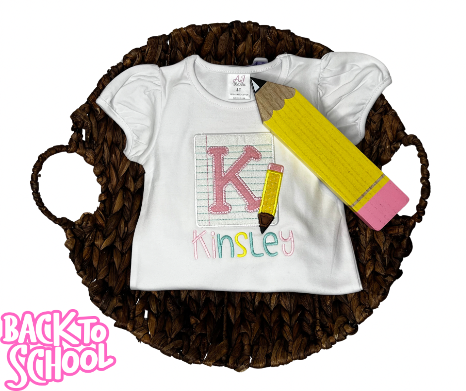 Paper and Pencil Alphabet Embroidery Design T-Shirt