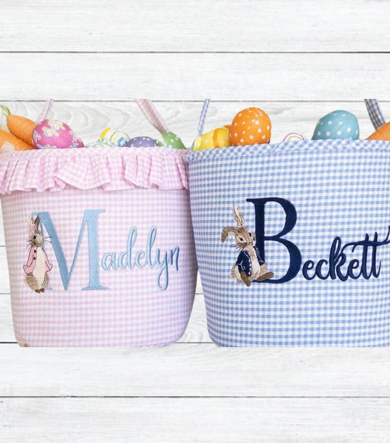 Embroidered Gingham Easter Baskets