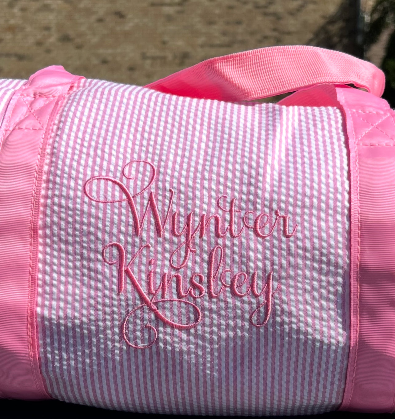 Embroidered Seersucker Duffle Bag