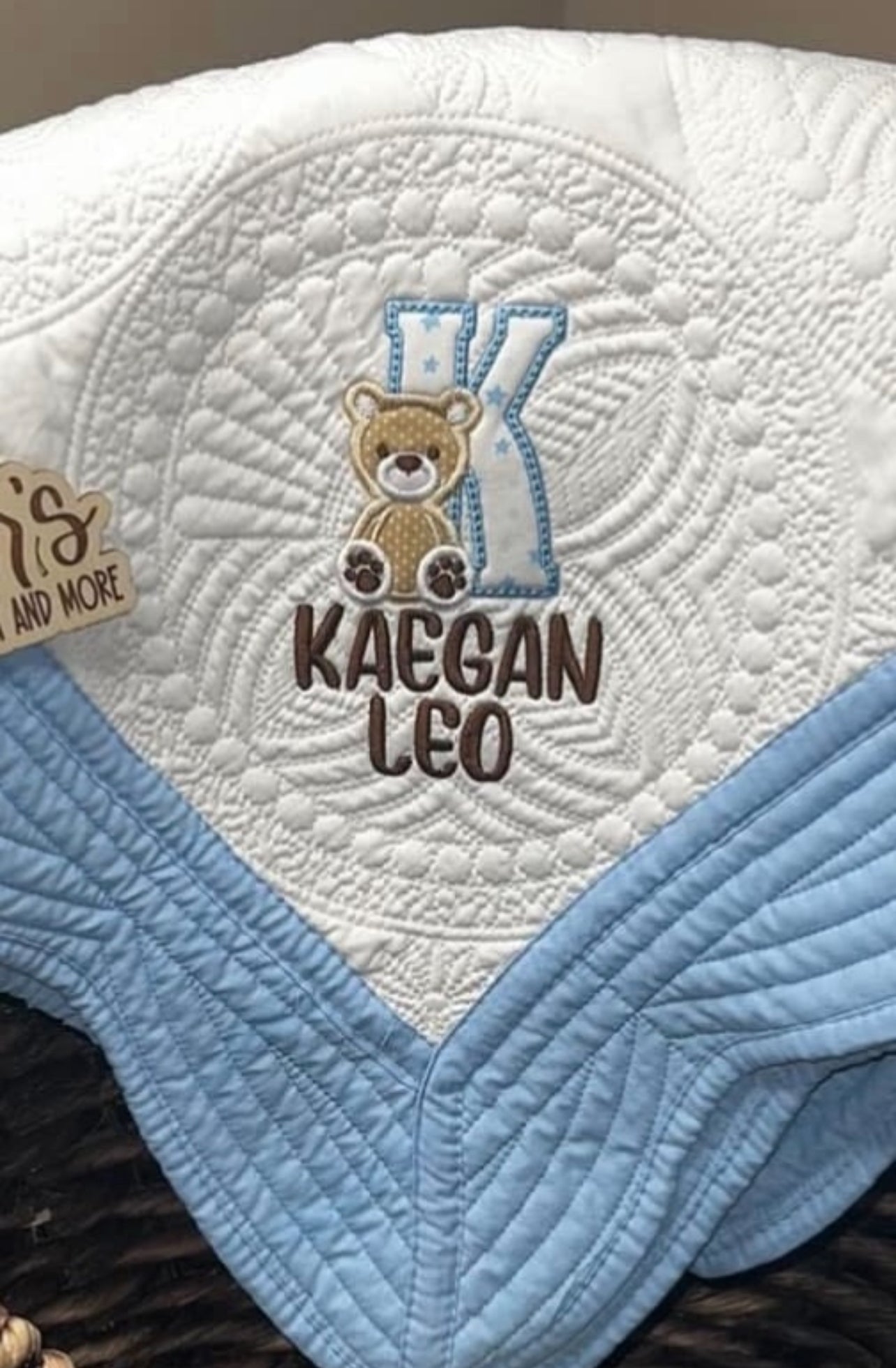 Embroidered Personalized Heirloom Quilt W/Applique Design