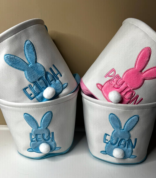 Embroidered Personalize Bunny Tail Easter Basket